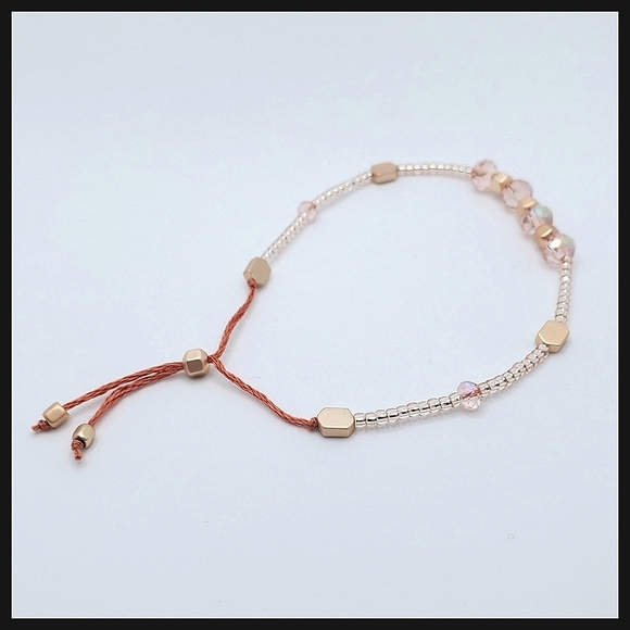 Pink and Rose Gold Beaded Friendship Bracelet - Picture 2 of 7